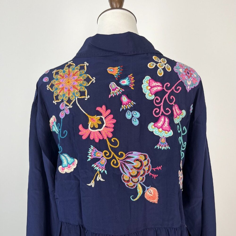 $398 NWOT Johnny Was ALESA TIERED Embroidered Floral Tunic Shirt Blouse Sz XS - Picture 7 of 13